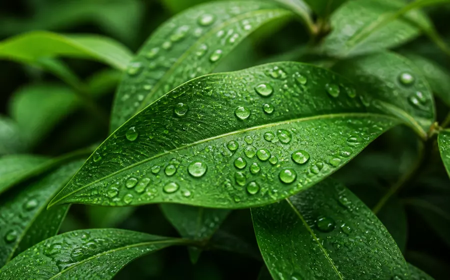 Fresh green leaves with water droplets representing environmental responsibility